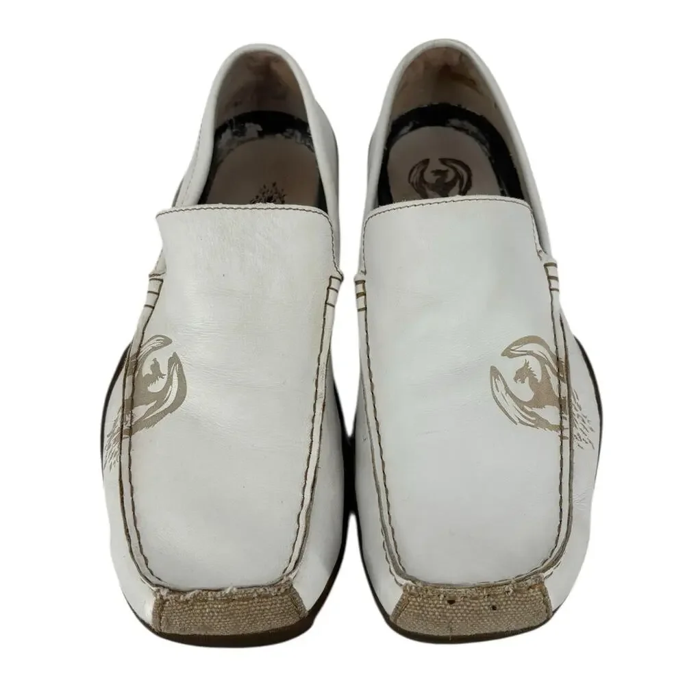 Vintage Y2K Skechers White Leather Driving Moc Mens 10.5 Streetwear Skate Dragon